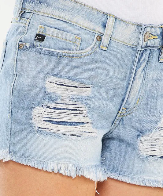 Mid-Rise Distressed Denim Shorts - Light Wash - FINAL SALE