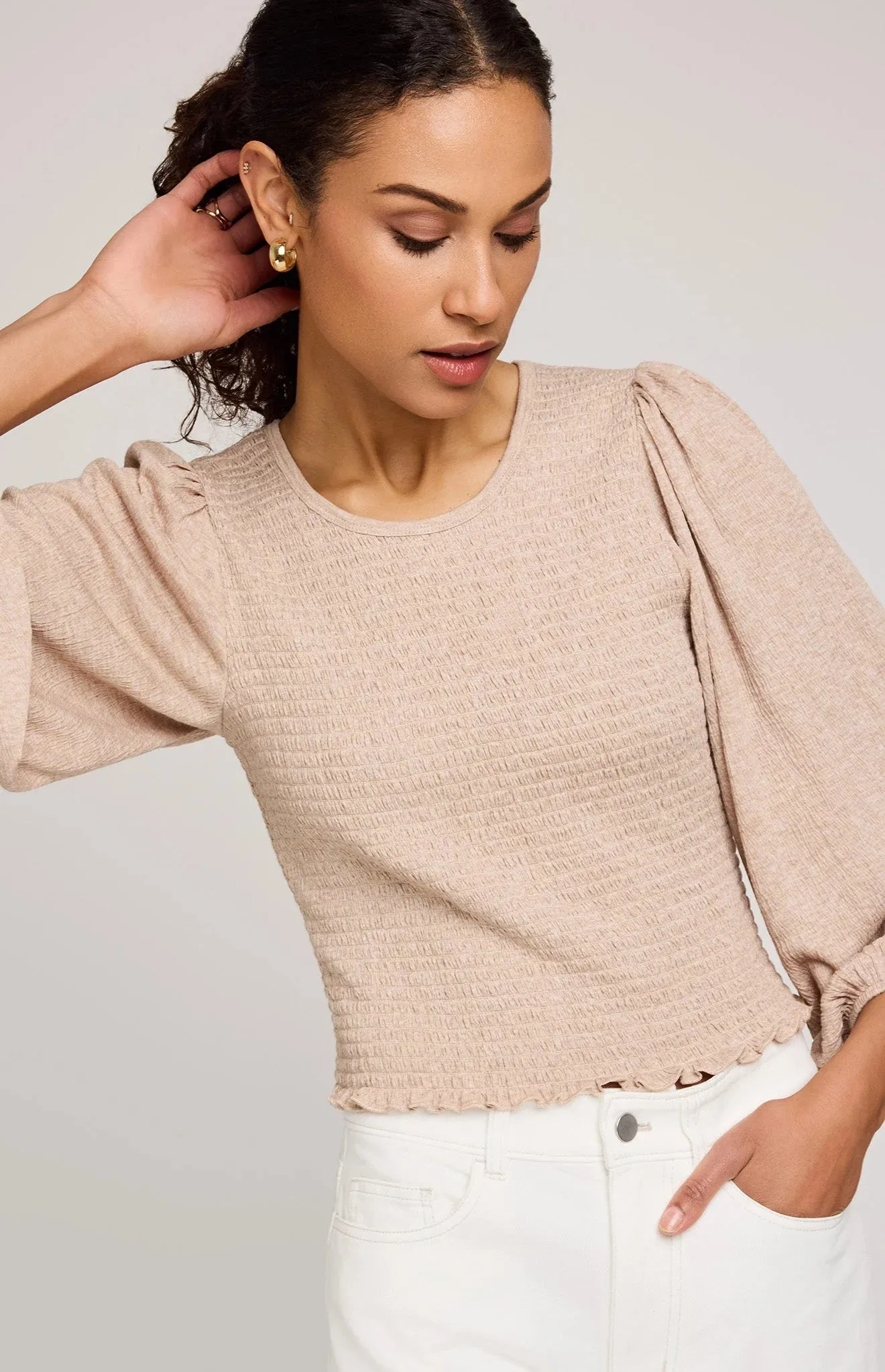 Misha L/S Top-Heather Taupe