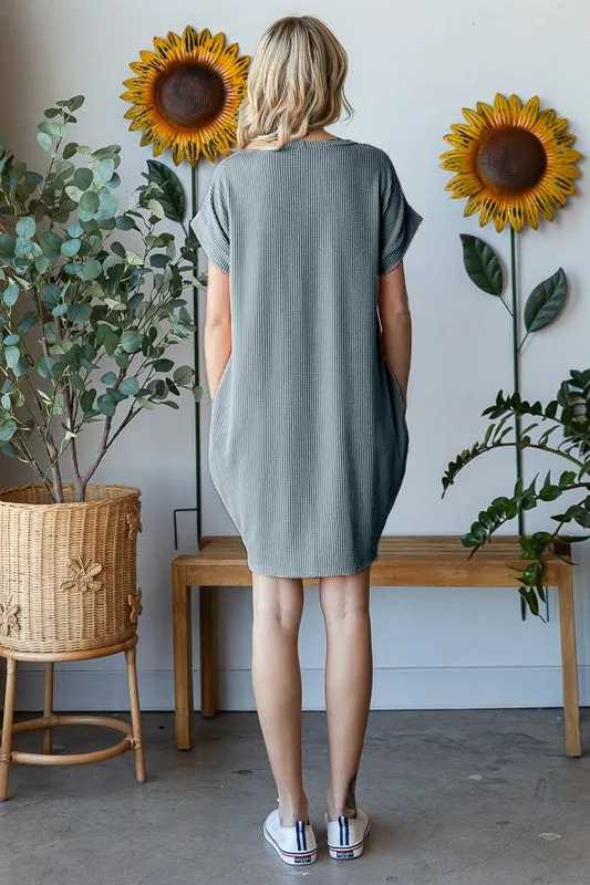 Modern Ribbed Pocket T-Dress