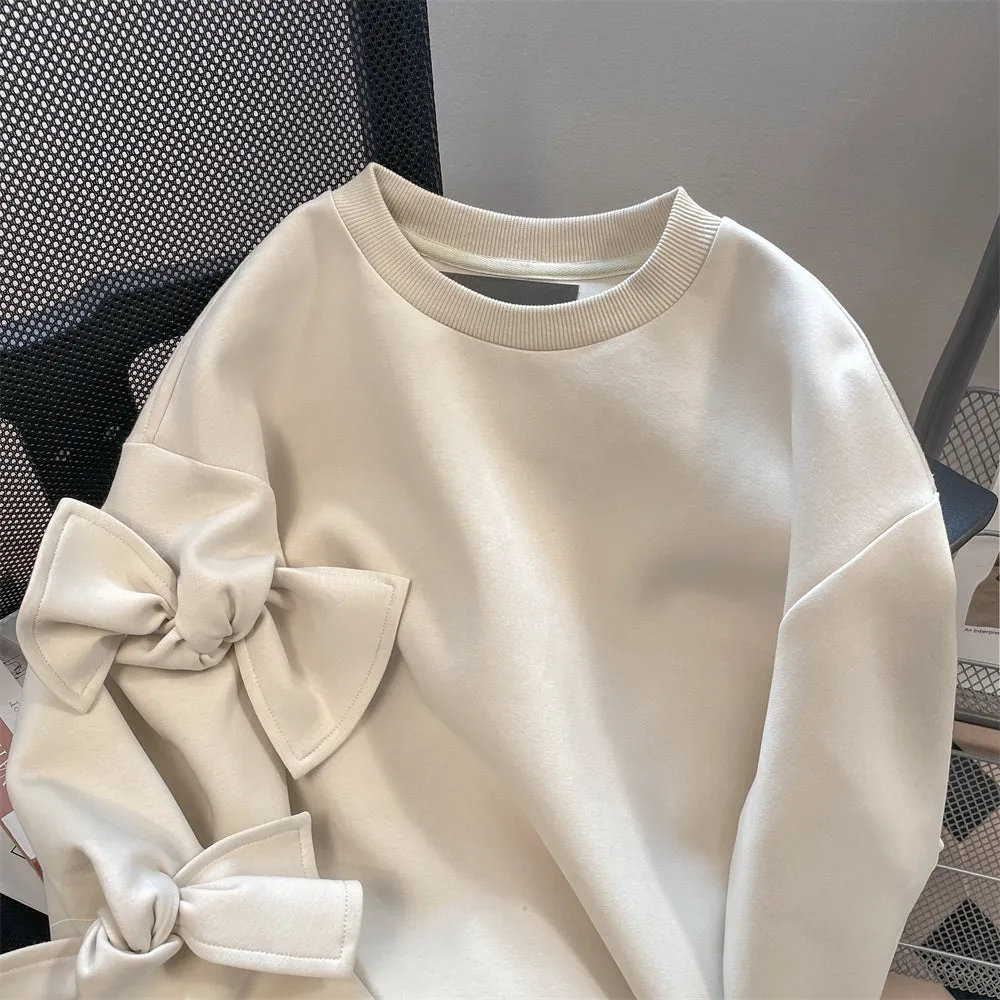 Niche Bow Solid Color Sweatshirt