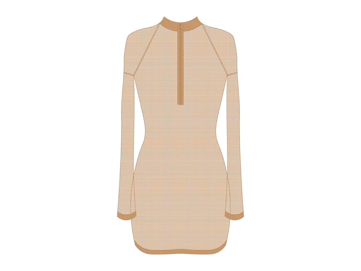 Nude Mesh Zipper Logo Cover-up Dress