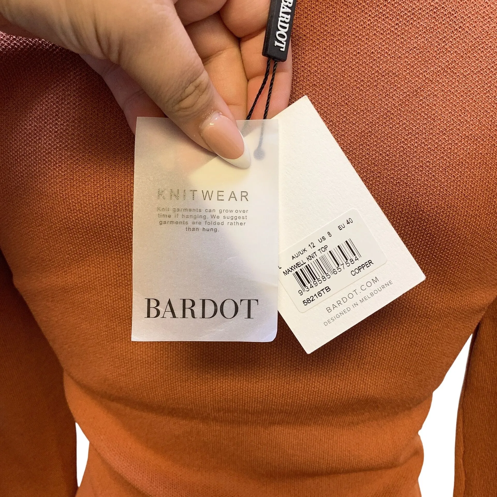 NWT Bardot Cutout Knit Top In Terracotta Brown Long Sleeves Size L