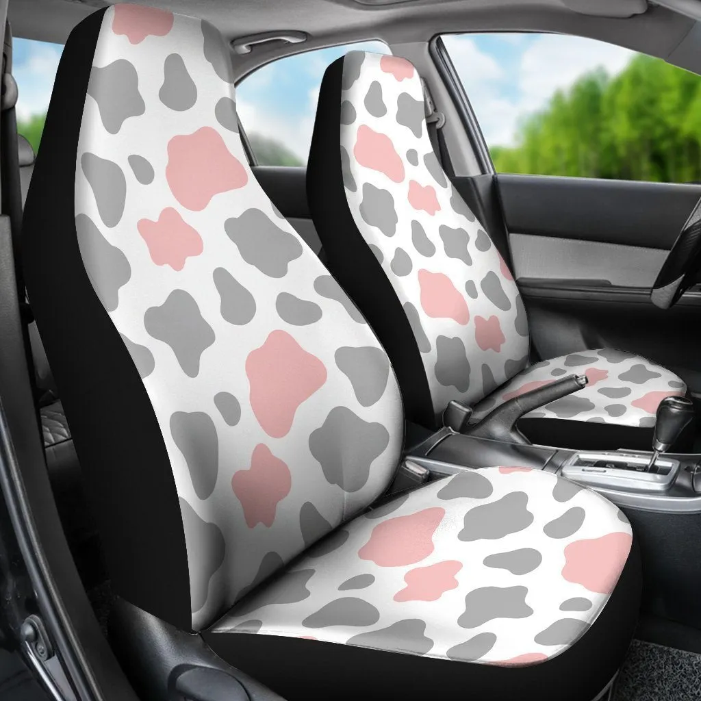 Pink Grey And White Cow Print Universal Fit Car Seat Covers