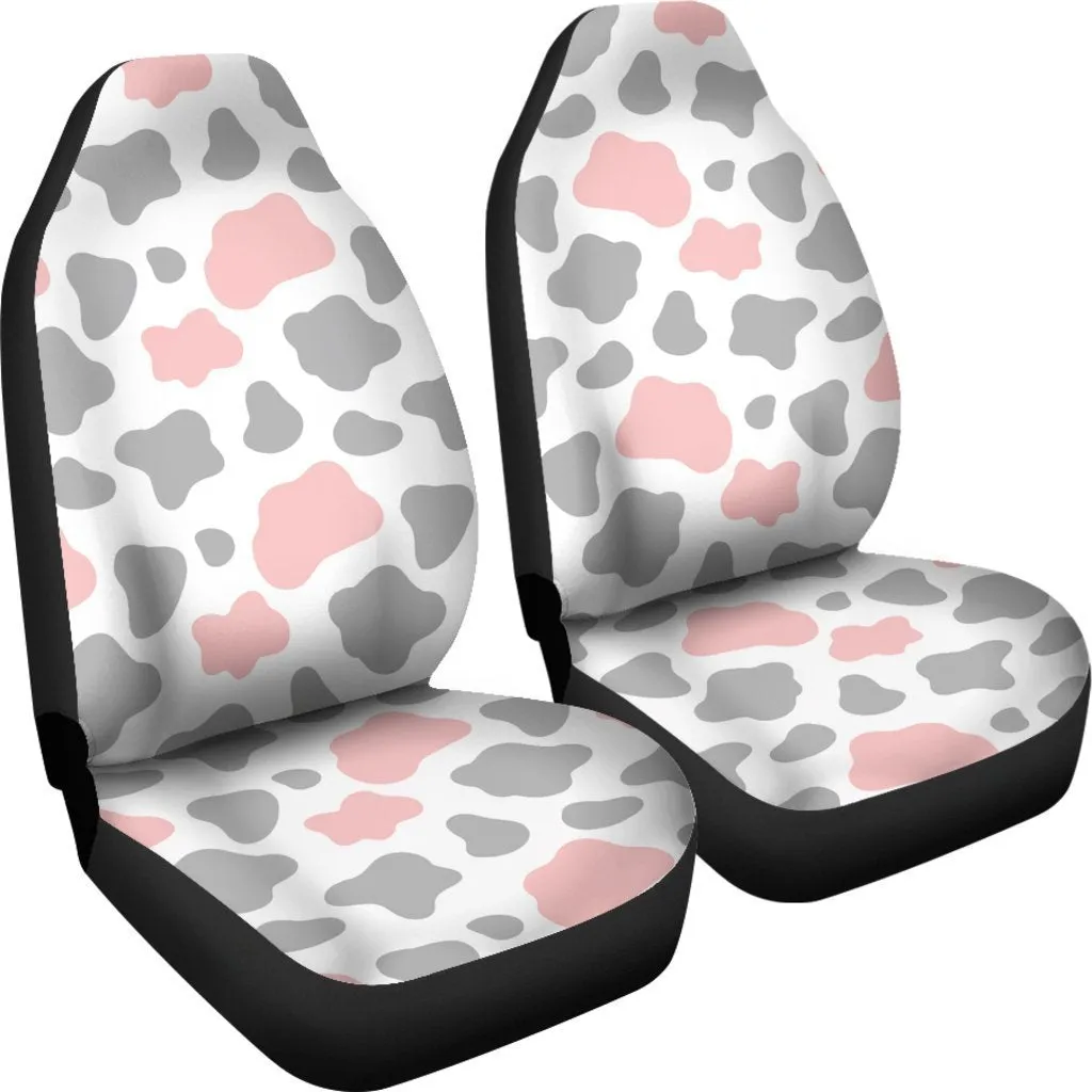 Pink Grey And White Cow Print Universal Fit Car Seat Covers