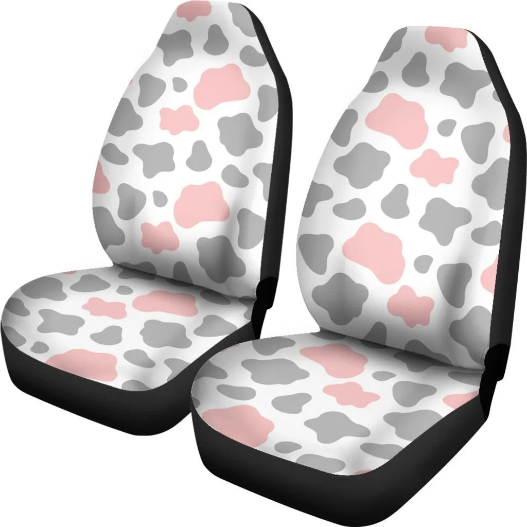 Pink Grey And White Cow Print Universal Fit Car Seat Covers