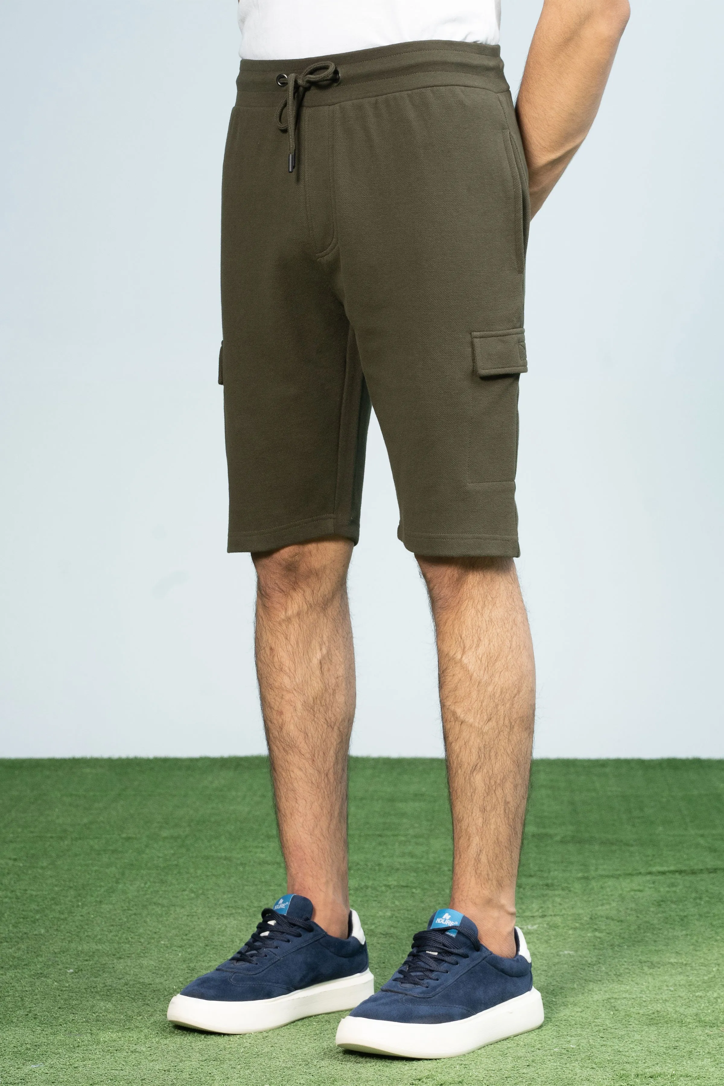 PIQUE TERRY CARGO SHORTS REGULAR FIT OLIVE
