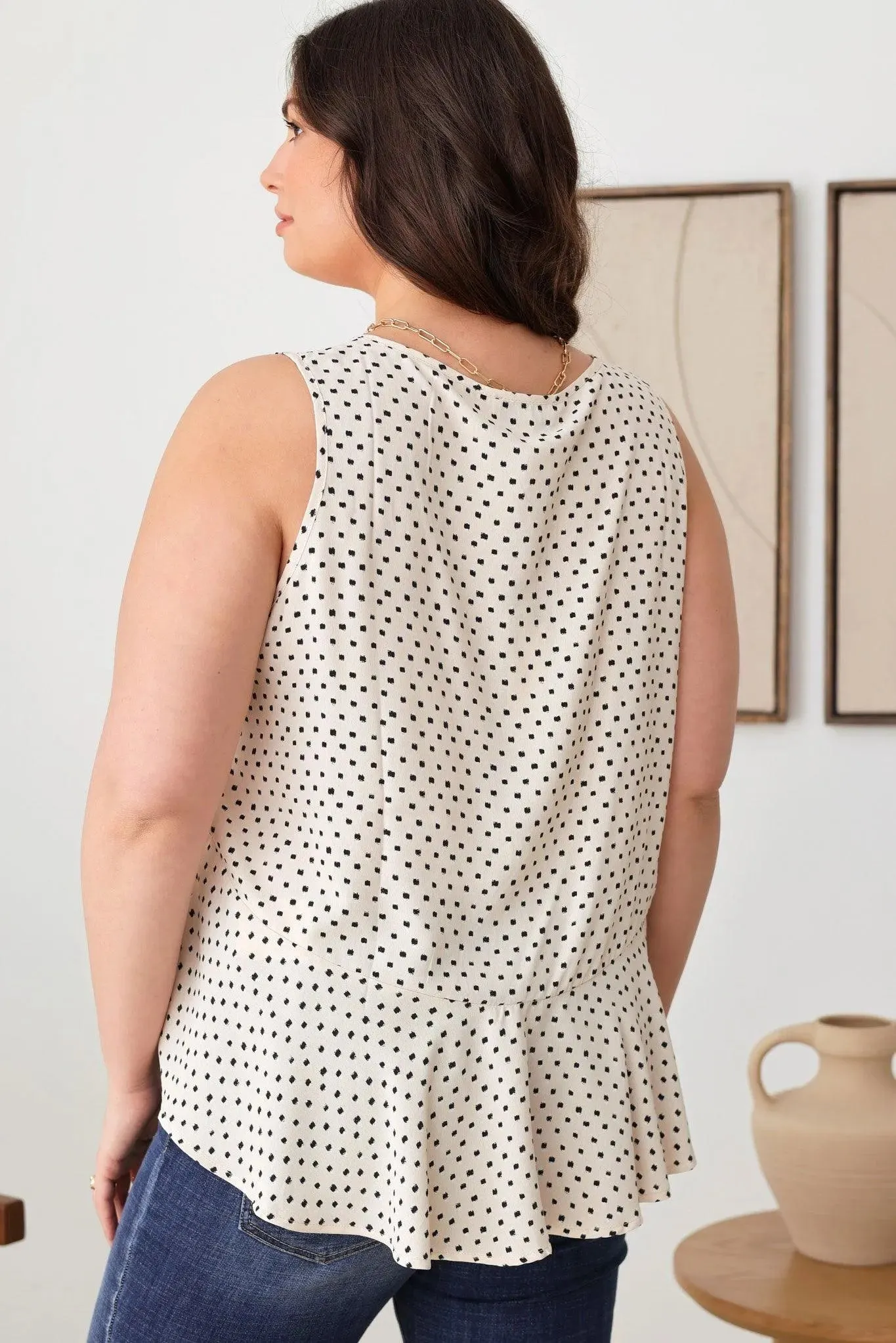 Plus Size All Over Print Crop Ruffle Button Top