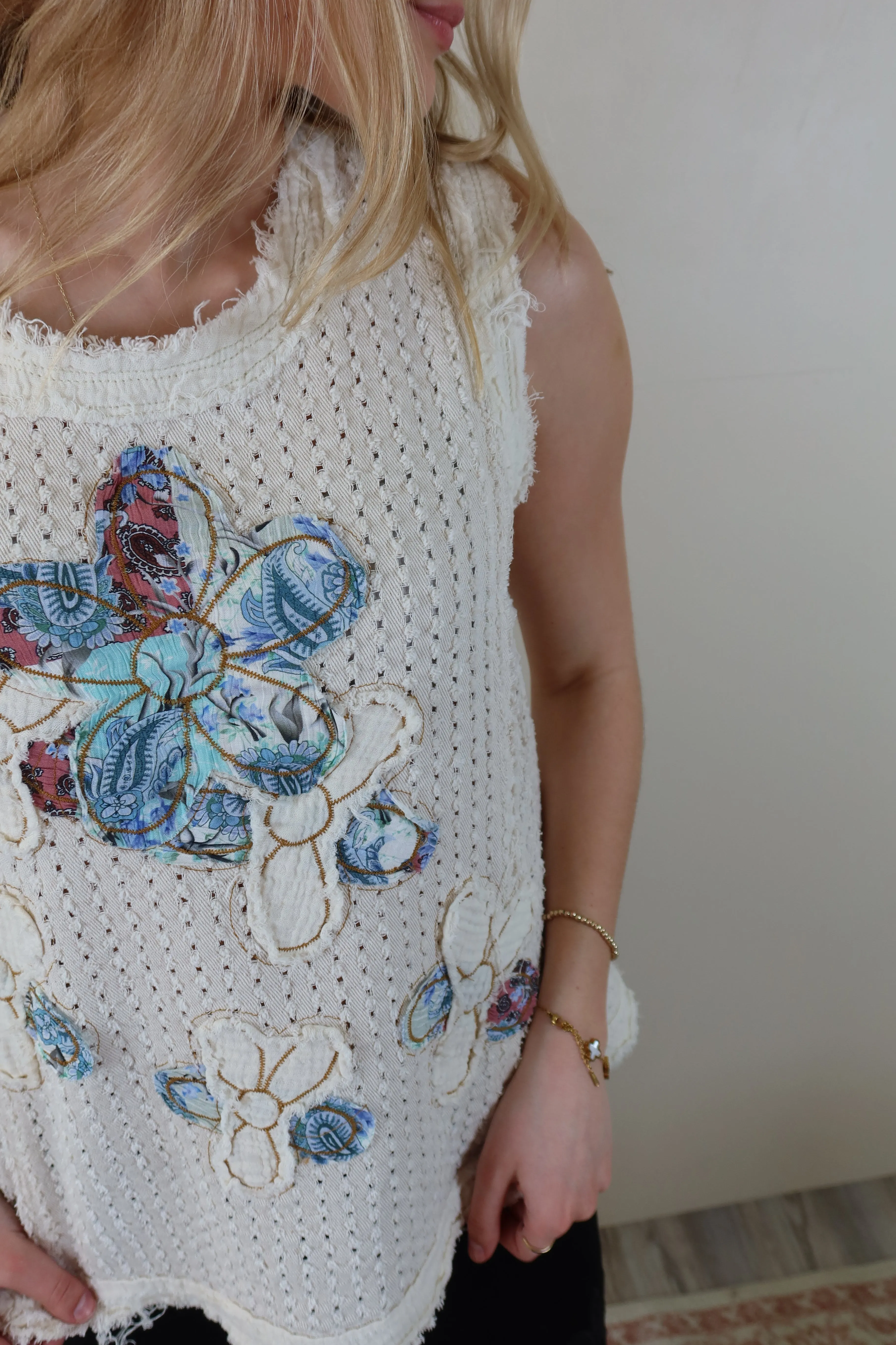 POL Cream Embroidered Floral Top