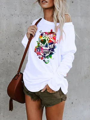 Princess New Casual Sexy Personality Skull Long-Sleeved Top