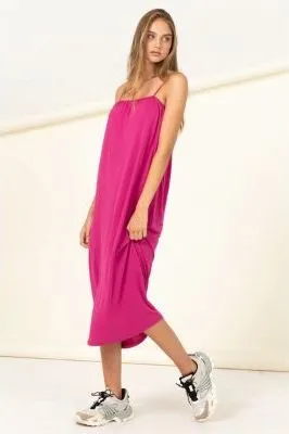 Radiant Pink Tie Back Midi Dress