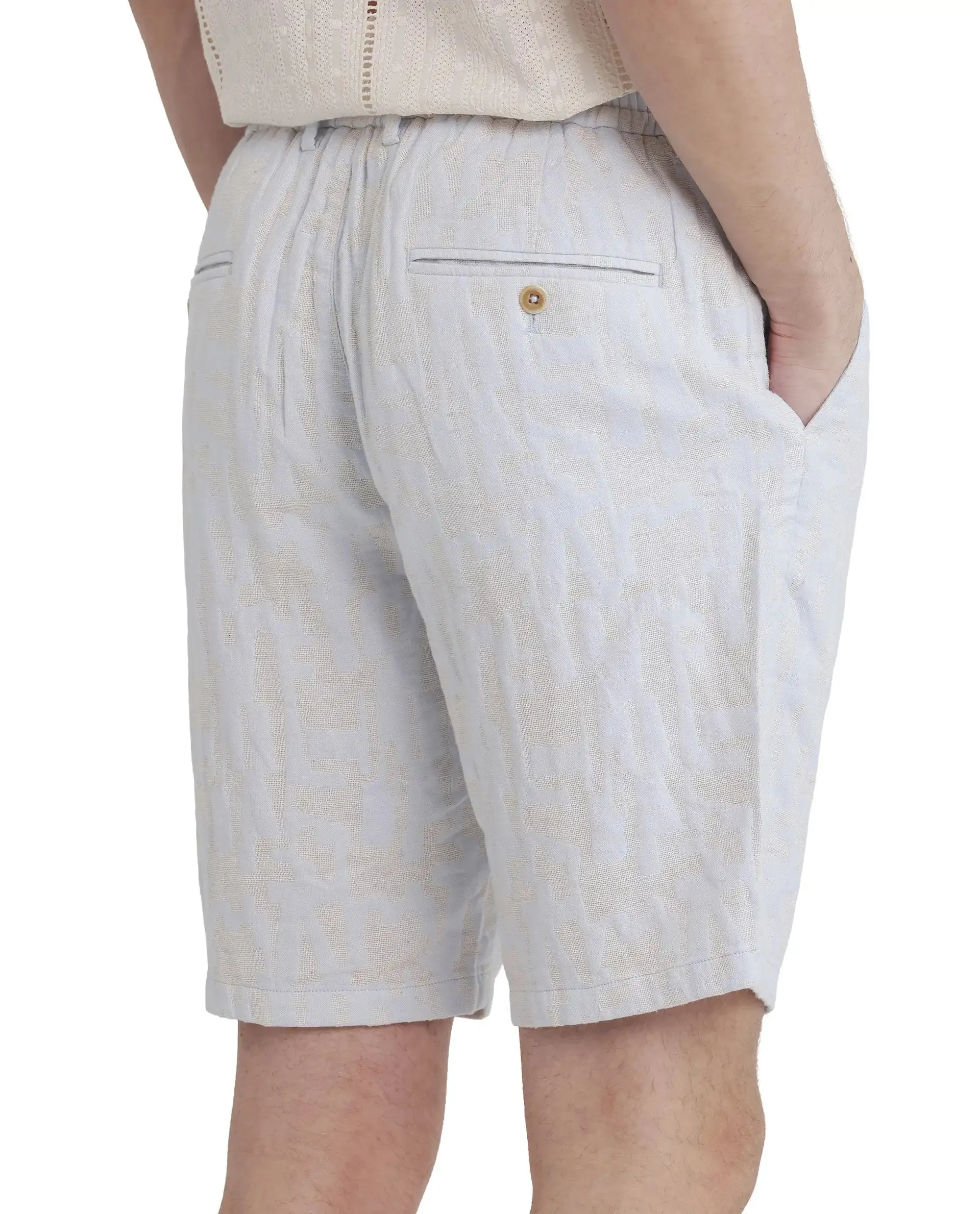 Rare Rabbit Men Welks Pastel Blue Cotton Satin Fabric Drawstring Closure Jacquard Shorts