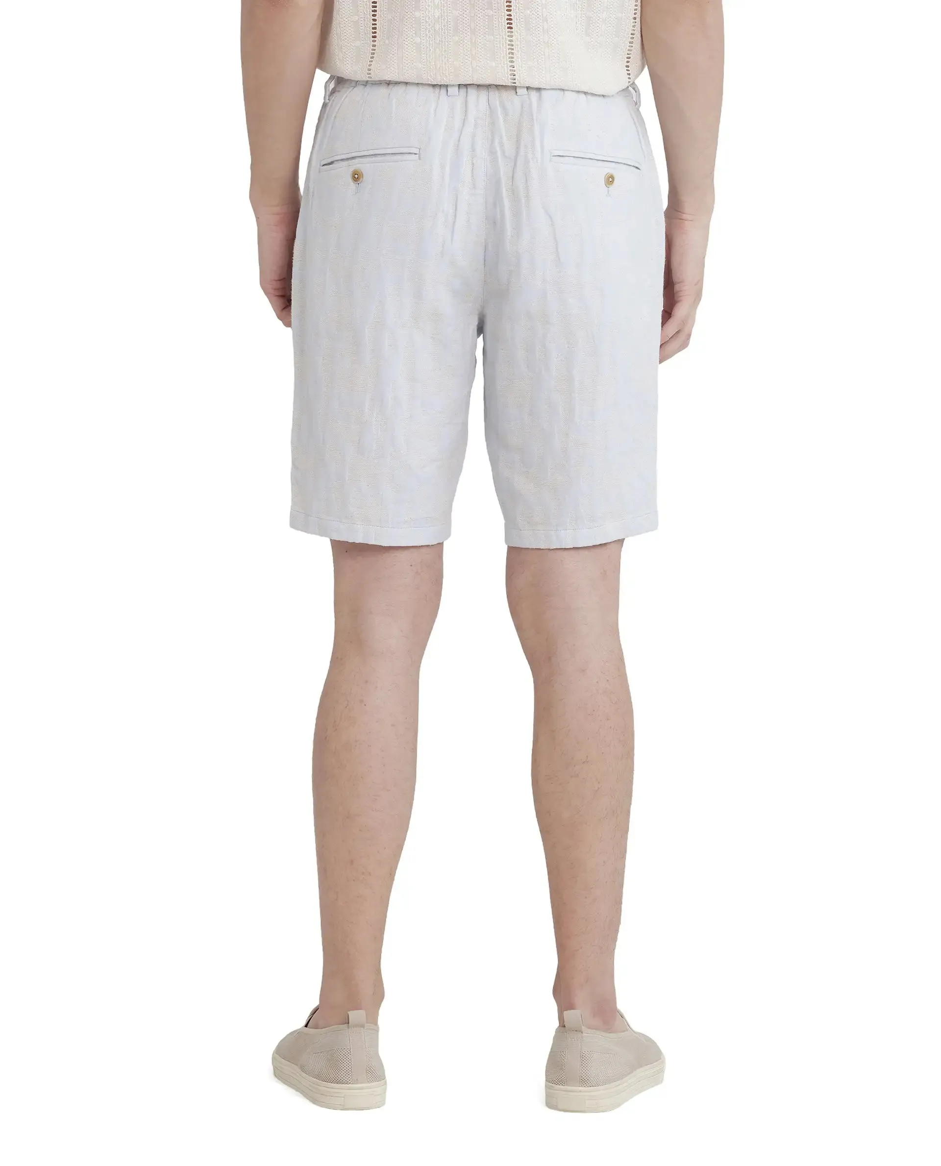 Rare Rabbit Men Welks Pastel Blue Cotton Satin Fabric Drawstring Closure Jacquard Shorts