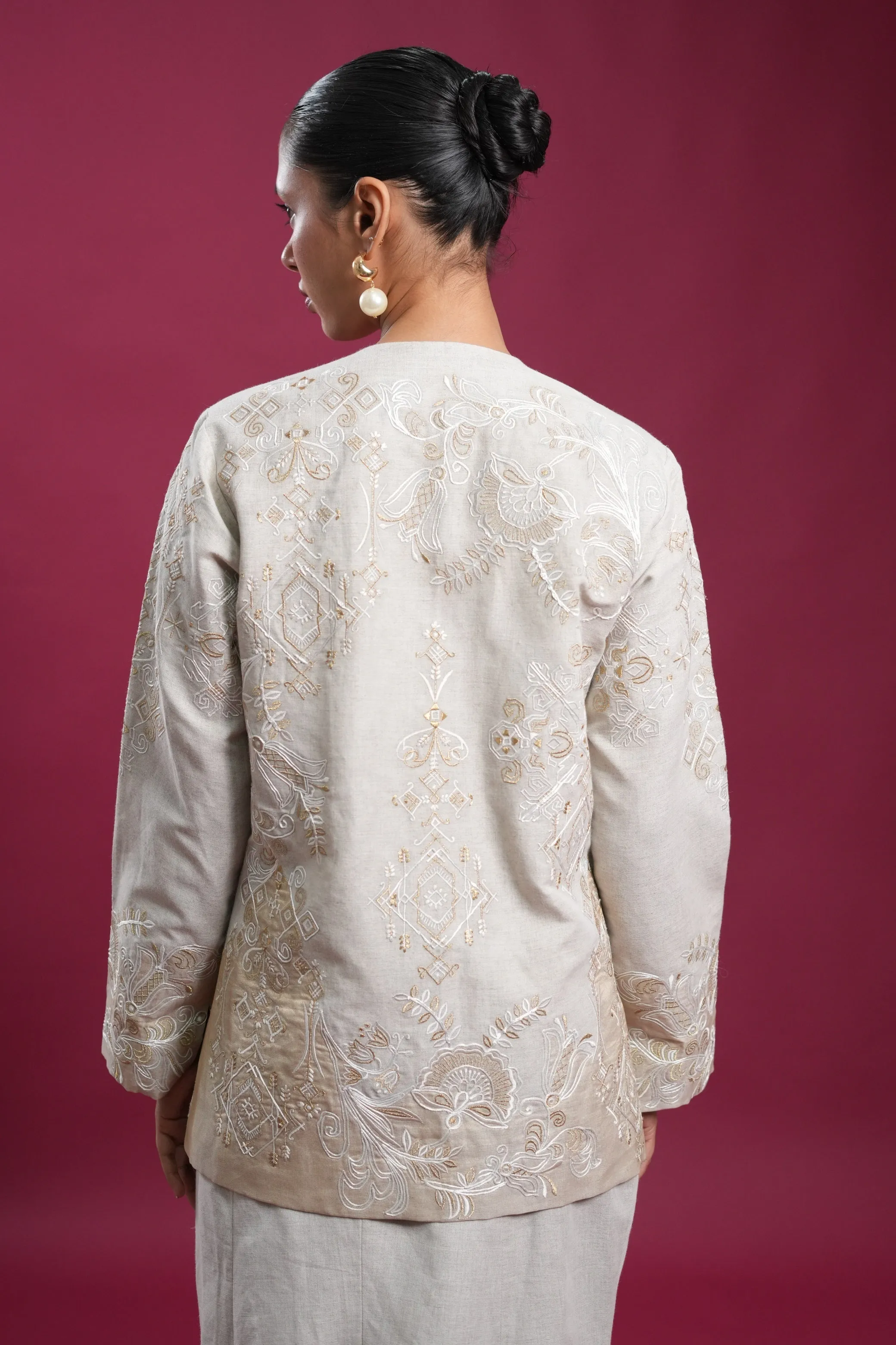 Regal Linen Jacket And Skirt Set