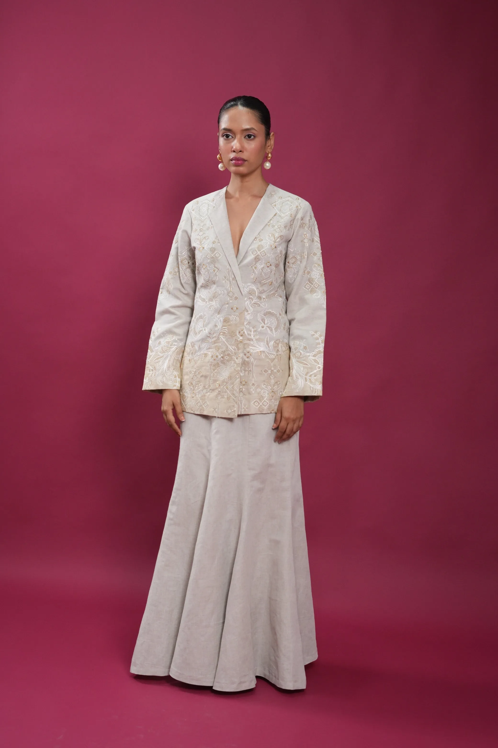 Regal Linen Jacket And Skirt Set