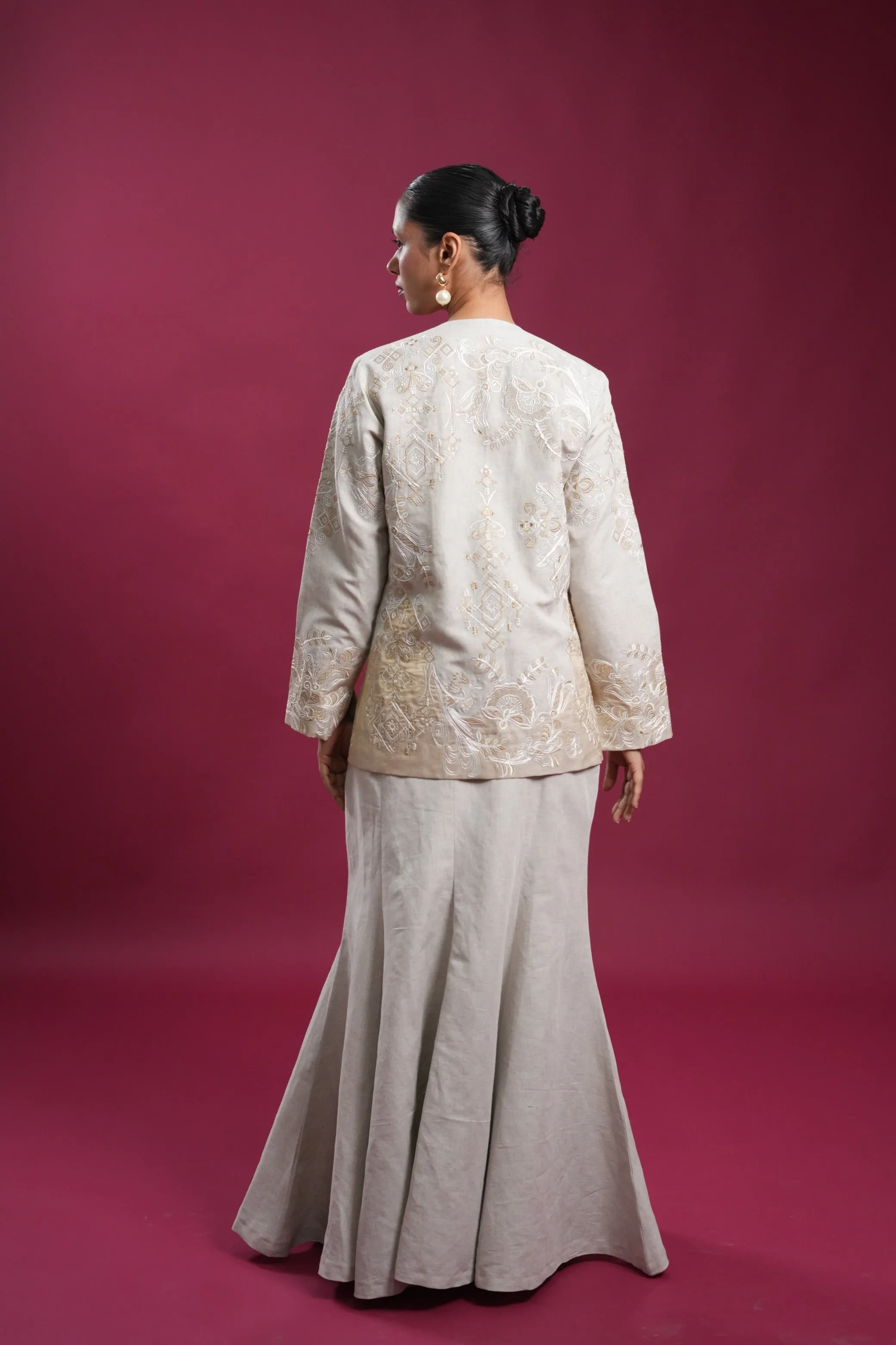 Regal Linen Jacket And Skirt Set