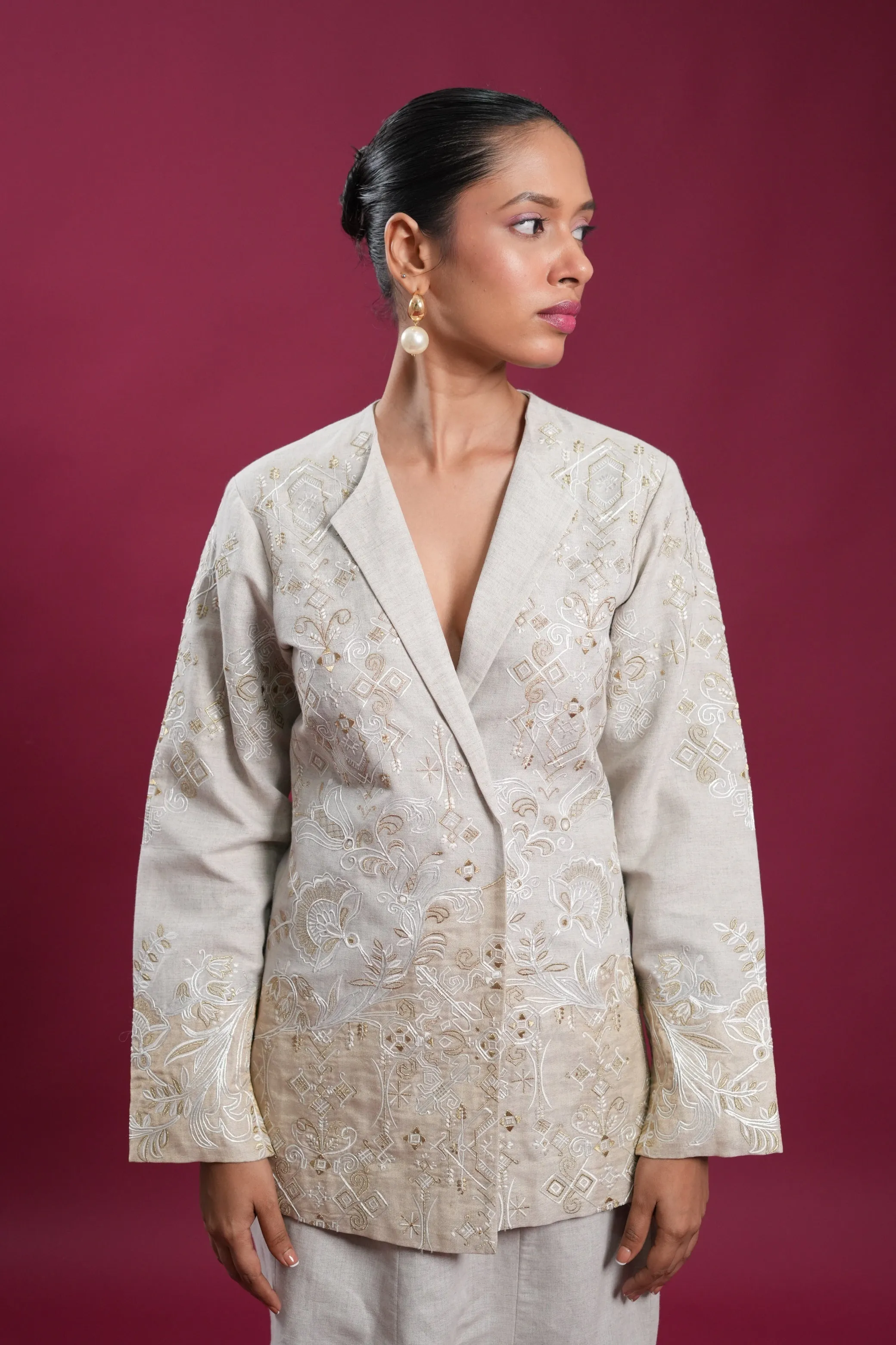 Regal Linen Jacket And Skirt Set