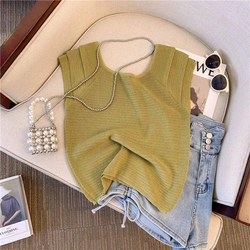 Ruffle Trimmed Ice Silk Top