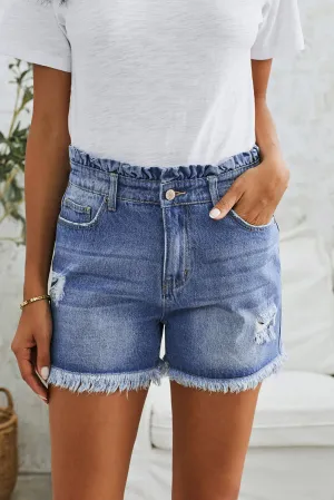 Ruffle Waist Shorts - Light Wash
