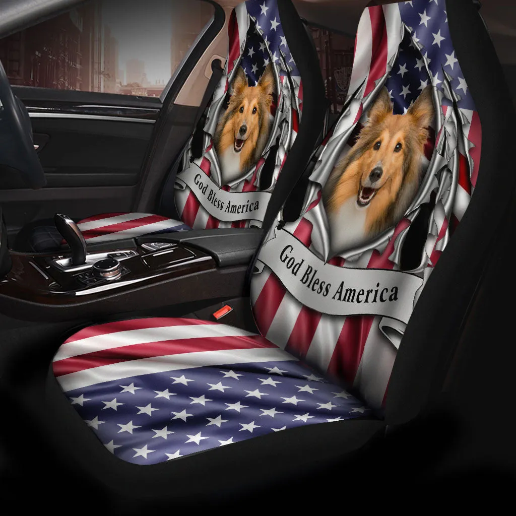 Shetland Sheepdog Inside Flag Gob Bless America  Car Seat Covers