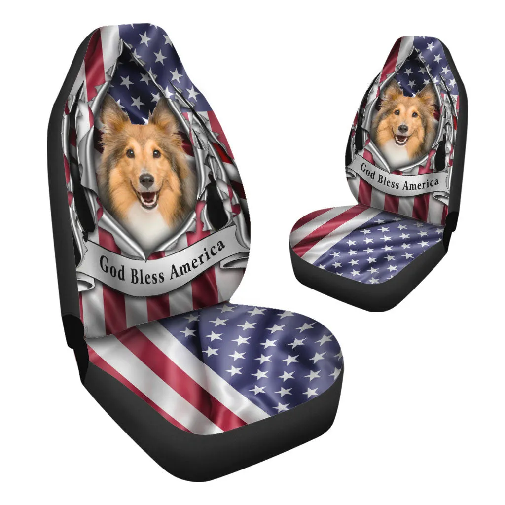 Shetland Sheepdog Inside Flag Gob Bless America  Car Seat Covers