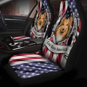 Shetland Sheepdog Inside Flag Gob Bless America  Car Seat Covers