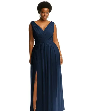 Sleeveless Draped Chiffon Maxi Dress with Front Slit | Midnight Navy