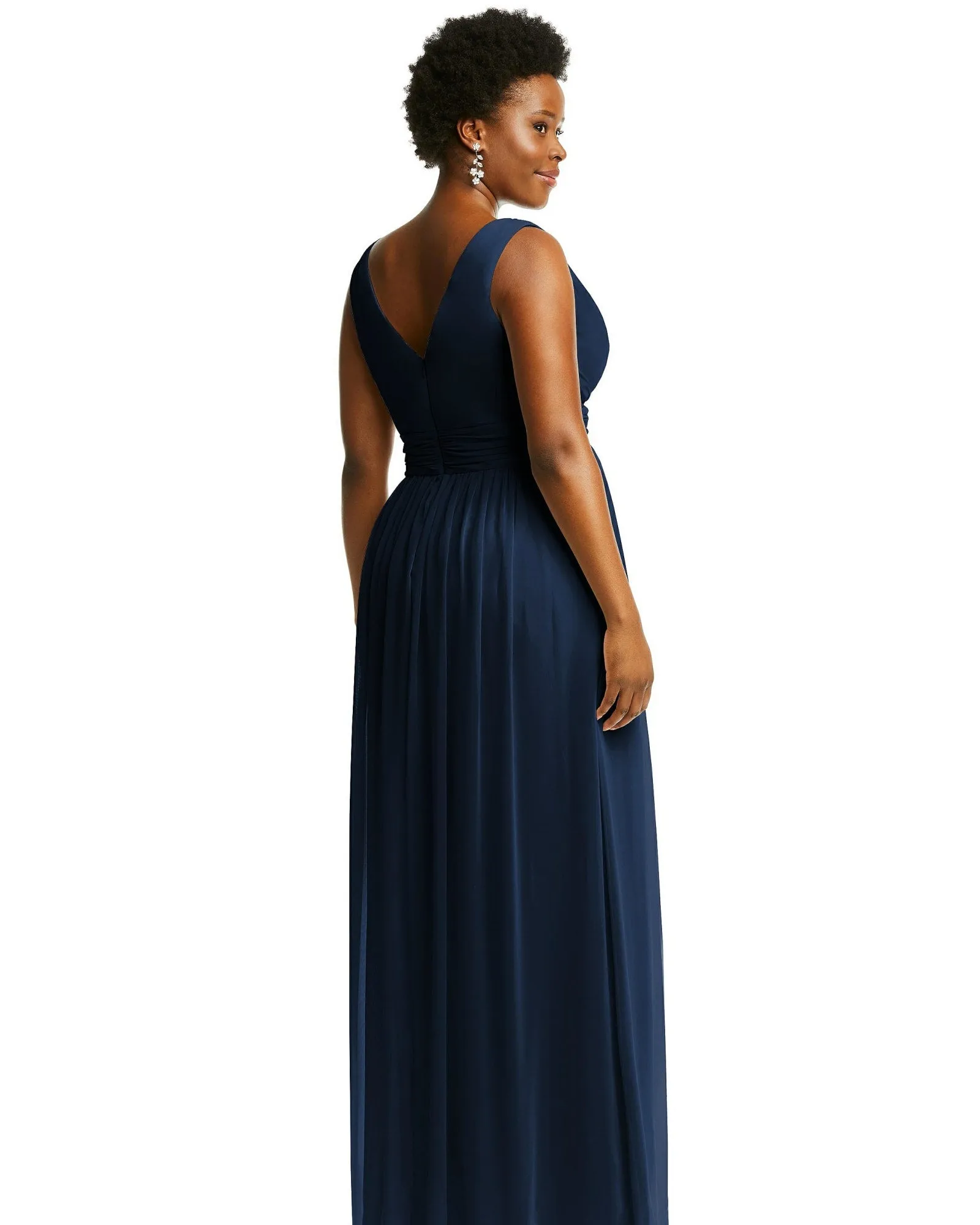 Sleeveless Draped Chiffon Maxi Dress with Front Slit | Midnight Navy