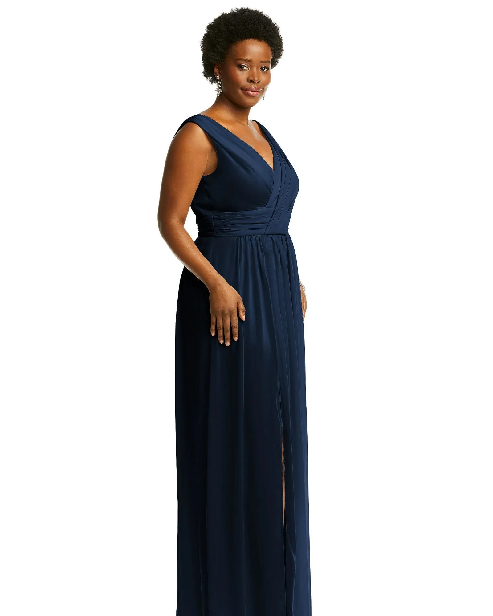 Sleeveless Draped Chiffon Maxi Dress with Front Slit | Midnight Navy