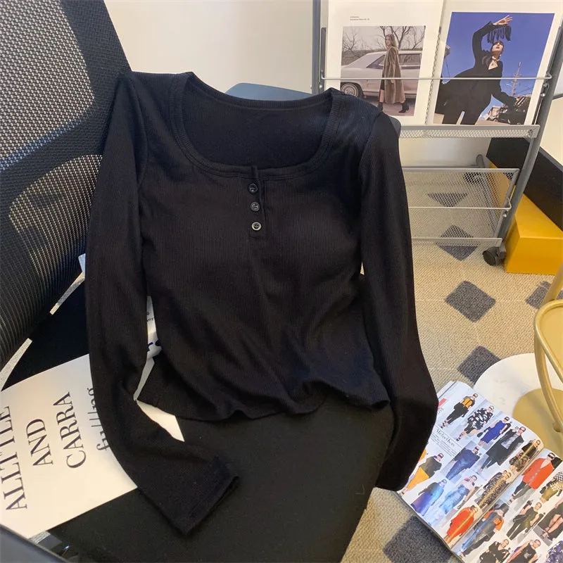 Slim-fit Square Collar Bottoming Shirt