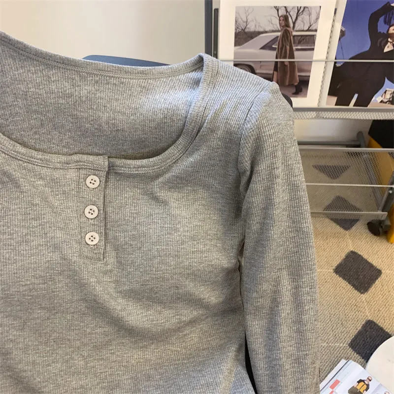 Slim-fit Square Collar Bottoming Shirt