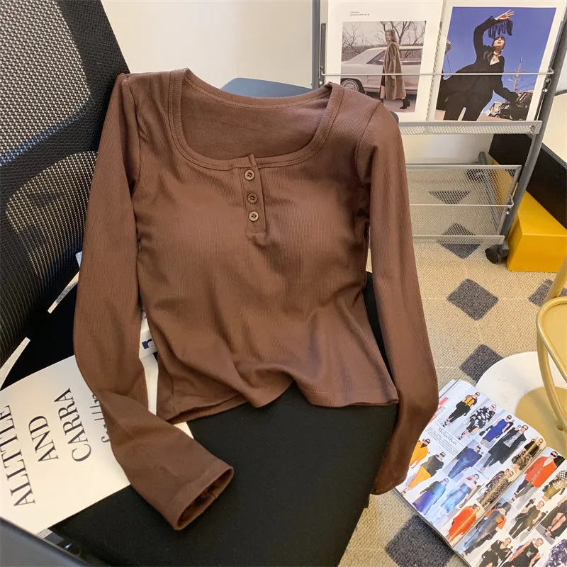 Slim-fit Square Collar Bottoming Shirt