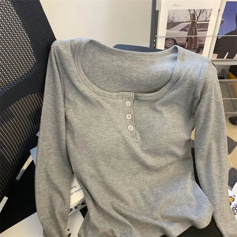 Slim-fit Square Collar Bottoming Shirt