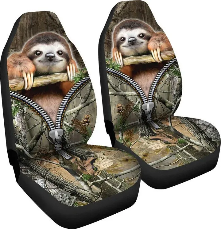 Sloth Front Car Seat Cover With Zip Pattern
