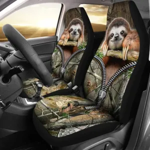 Sloth Front Car Seat Cover With Zip Pattern