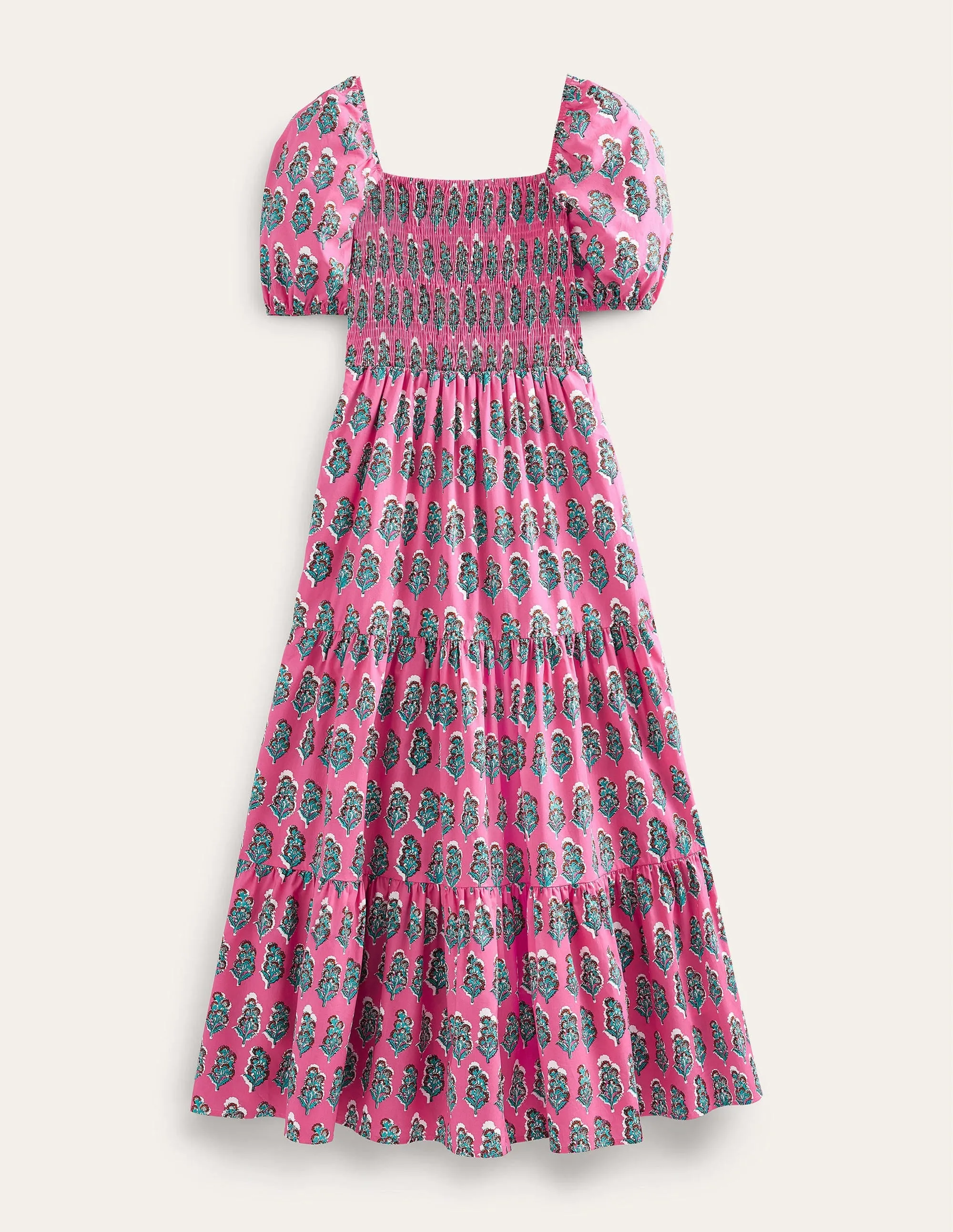 Smocked Bodice Maxi Dress-Festival Pink, Artisan Bloom