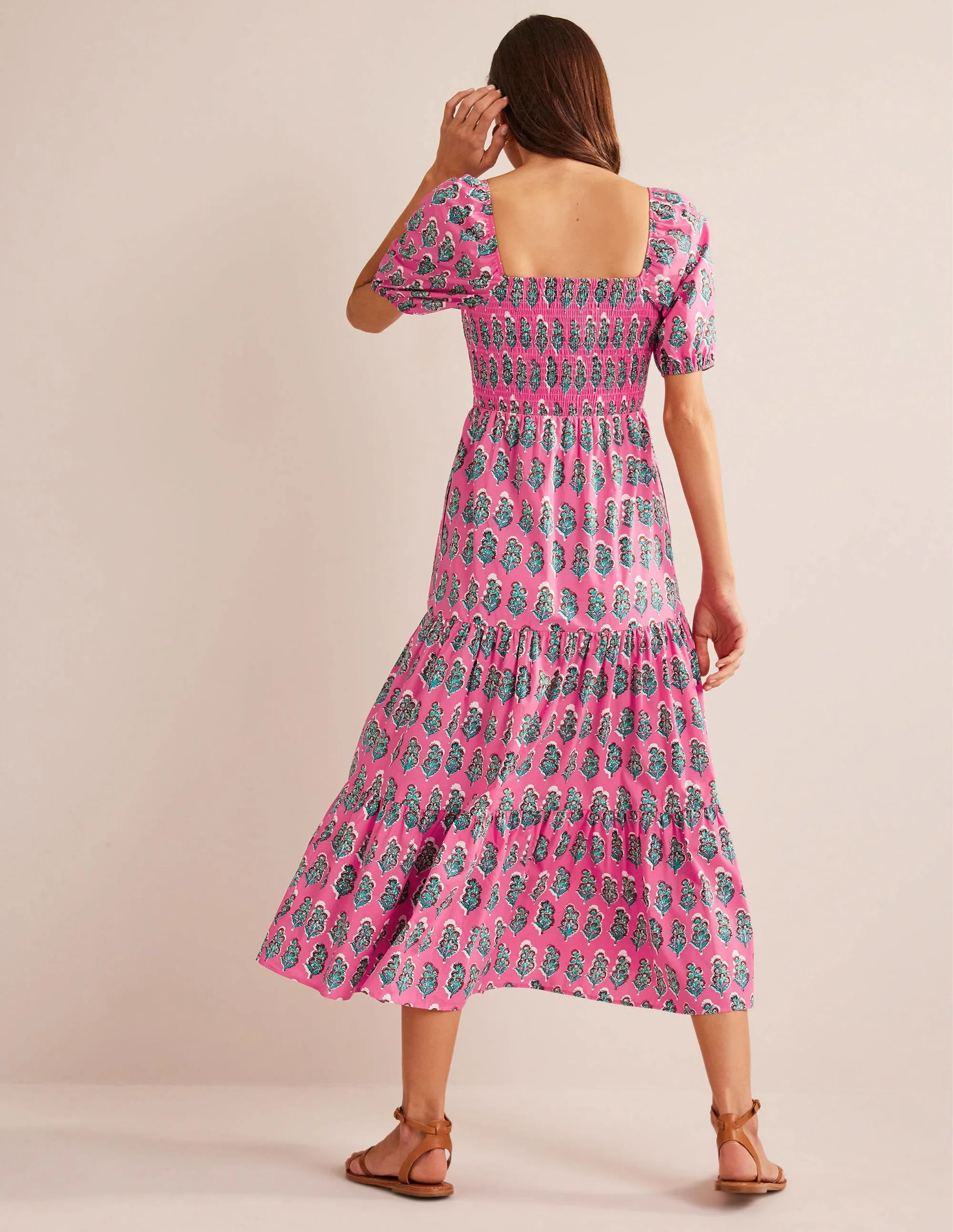 Smocked Bodice Maxi Dress-Festival Pink, Artisan Bloom