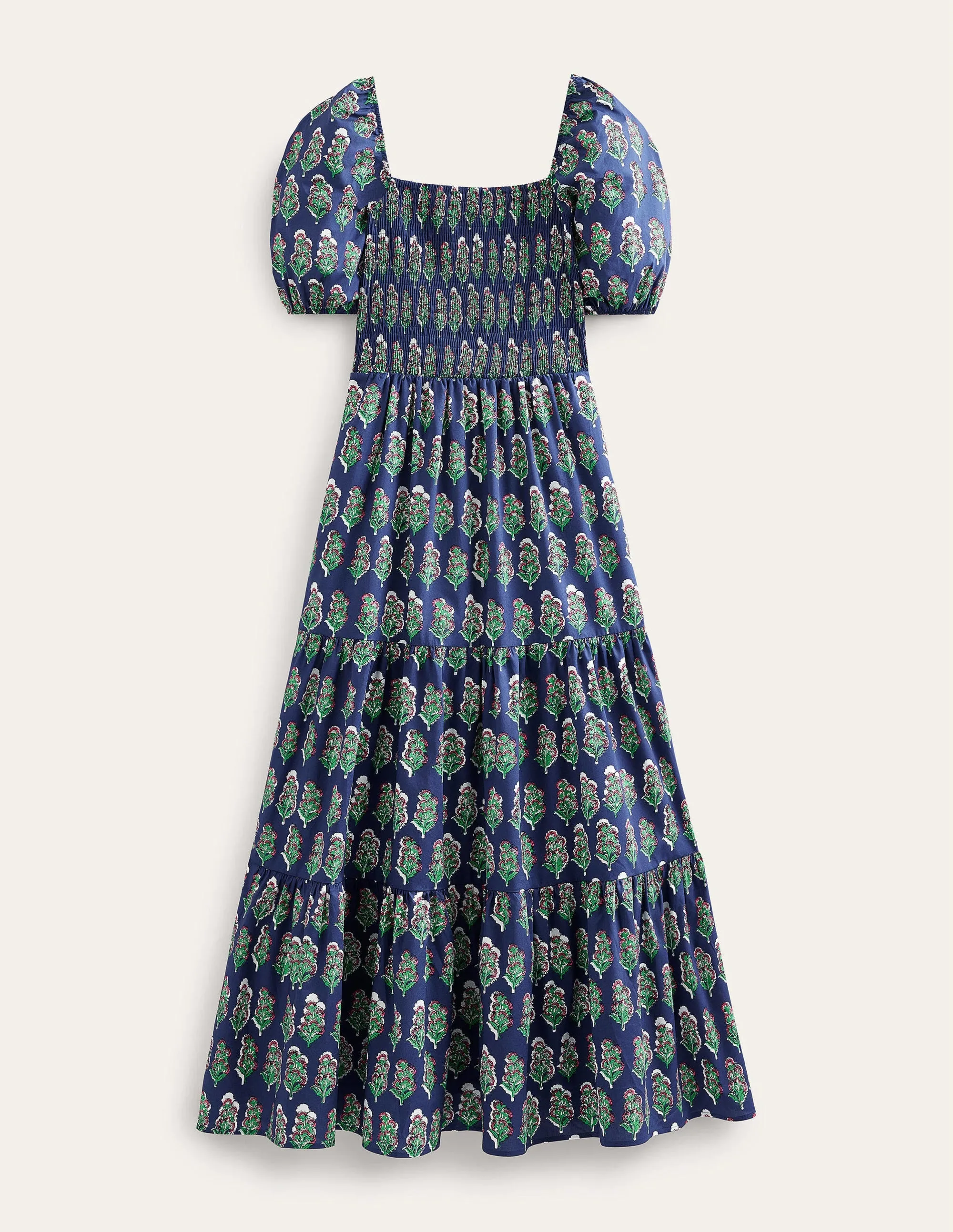 Smocked Bodice Maxi Dress-French Navy, Artisan Bloom
