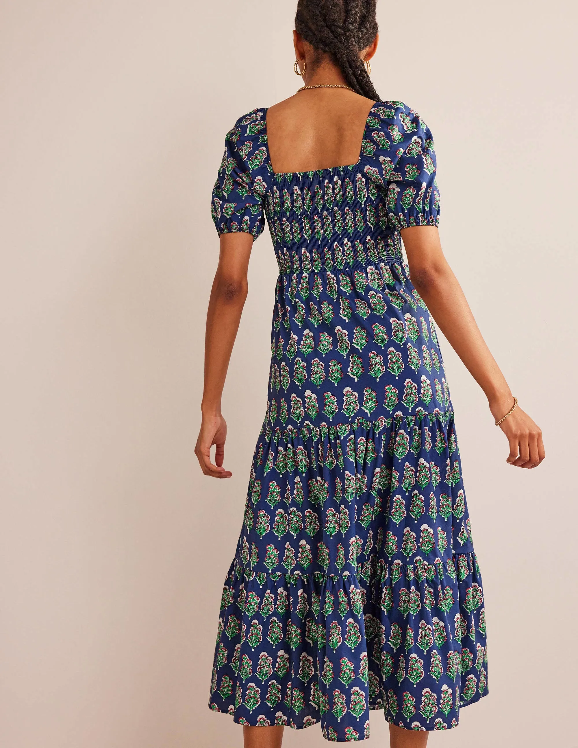 Smocked Bodice Maxi Dress-French Navy, Artisan Bloom