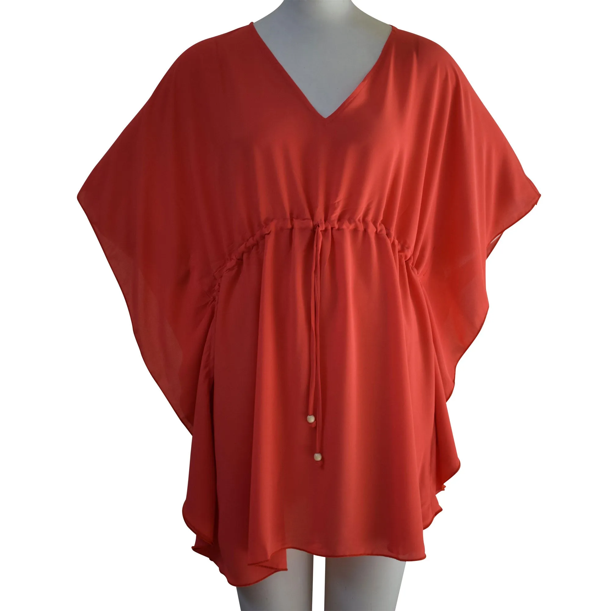 Solid Color Women's V-neck Waist Strap Beach Cover-up