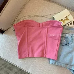 Strapless Color Blocking Fishbone Top