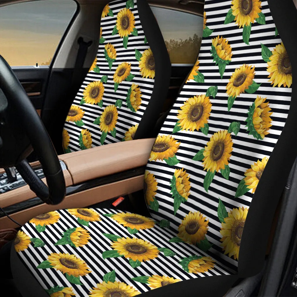 Stripe Sunflower Pattern Print Universal Fit Car Seat Covers
