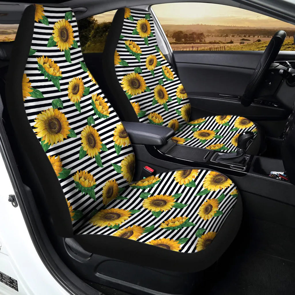 Stripe Sunflower Pattern Print Universal Fit Car Seat Covers
