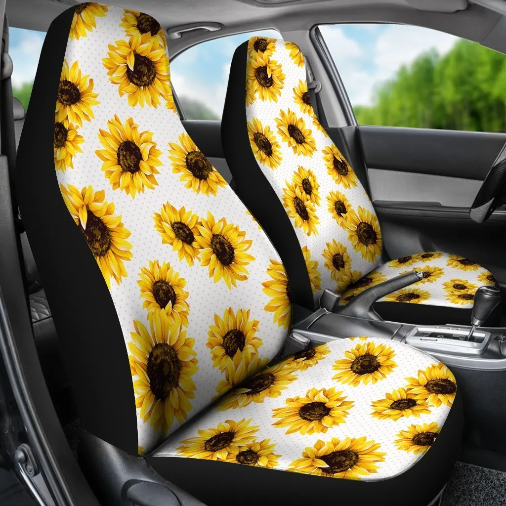 Sunflower Polka Dot Pattern Print Universal Fit Car Seat Covers