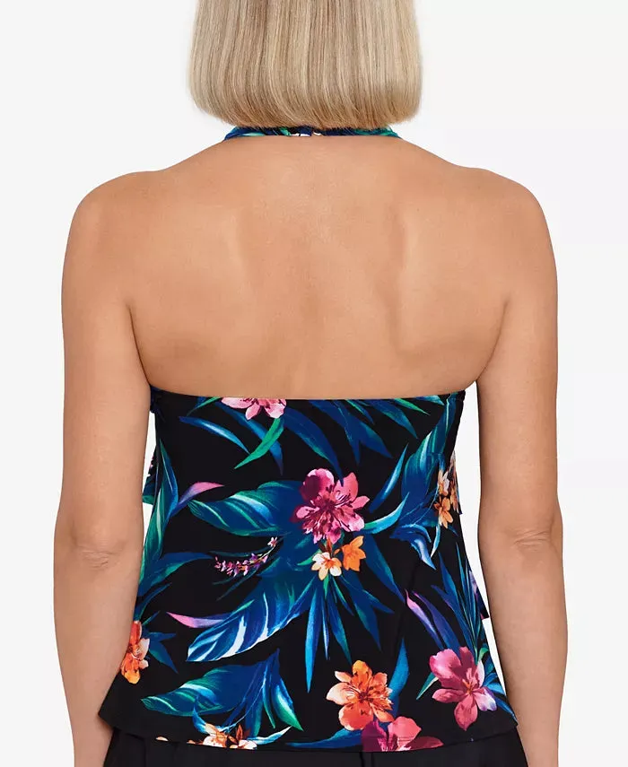 Swim Solutions Womens Printed Tiered Halter Tankini Top, Size 10