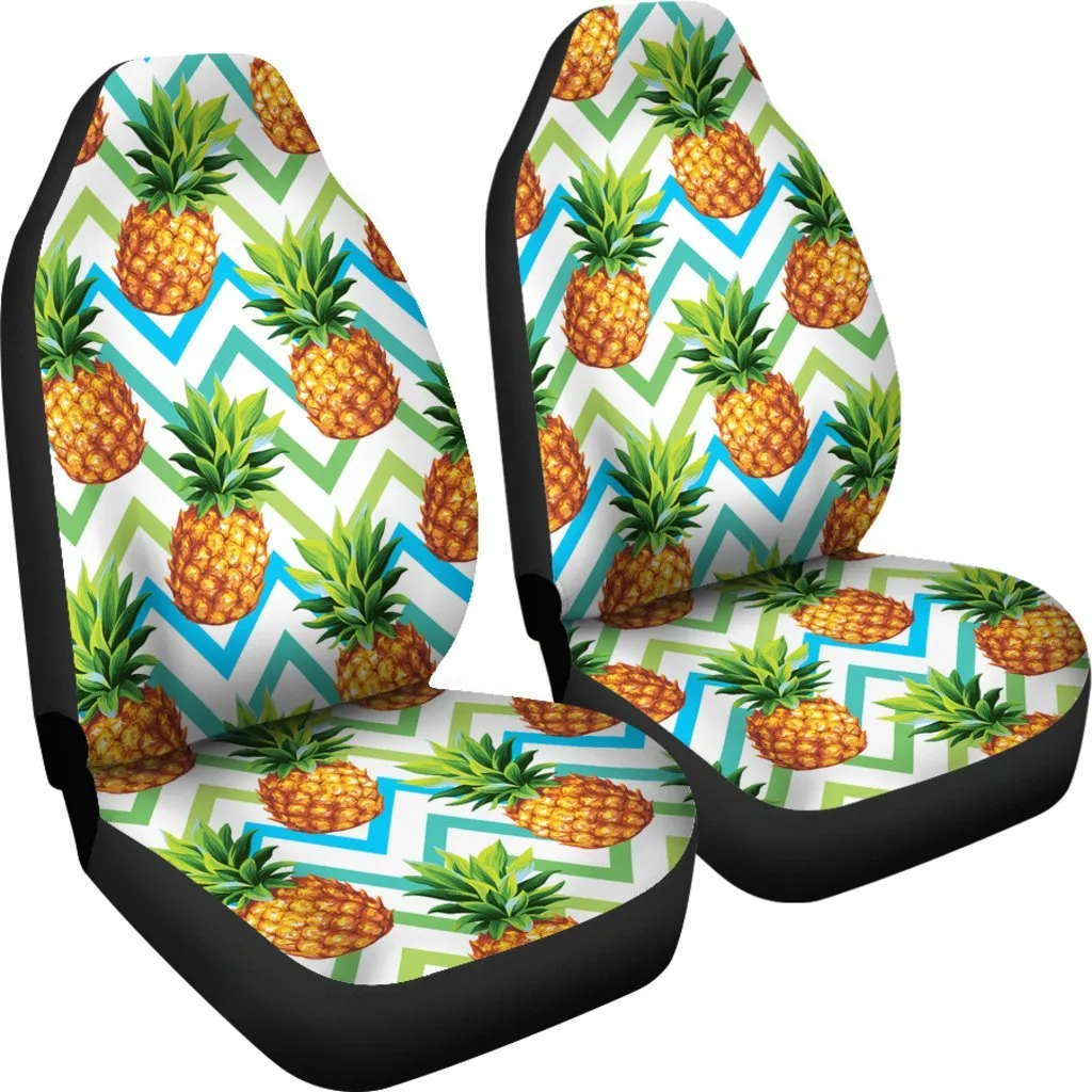 Teal Zig Zag Pineapple Pattern Print Universal Fit Car Seat Covers