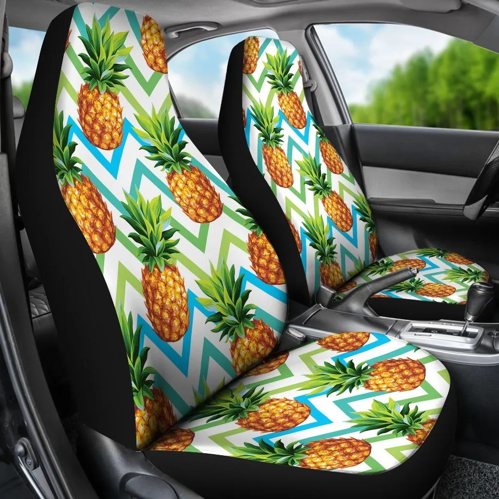 Teal Zig Zag Pineapple Pattern Print Universal Fit Car Seat Covers