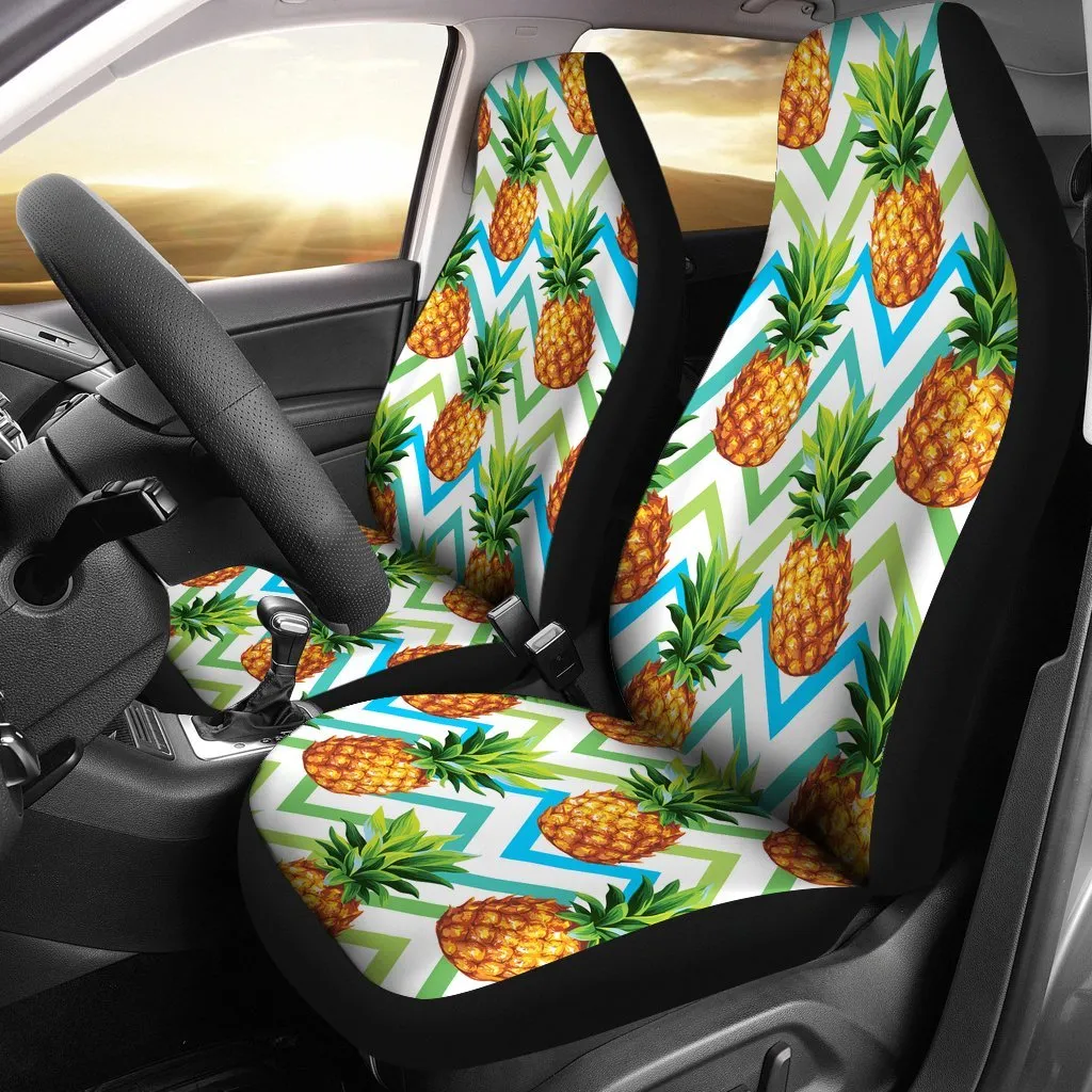 Teal Zig Zag Pineapple Pattern Print Universal Fit Car Seat Covers