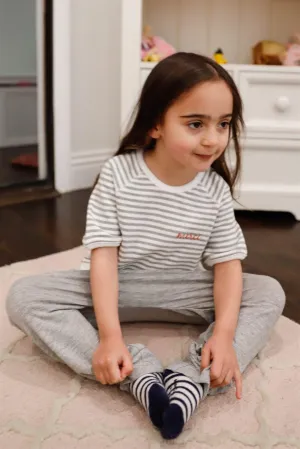 Toddler Girls "Merci" Grey Cotton Stripe Short Sleeve Top /2-2-3