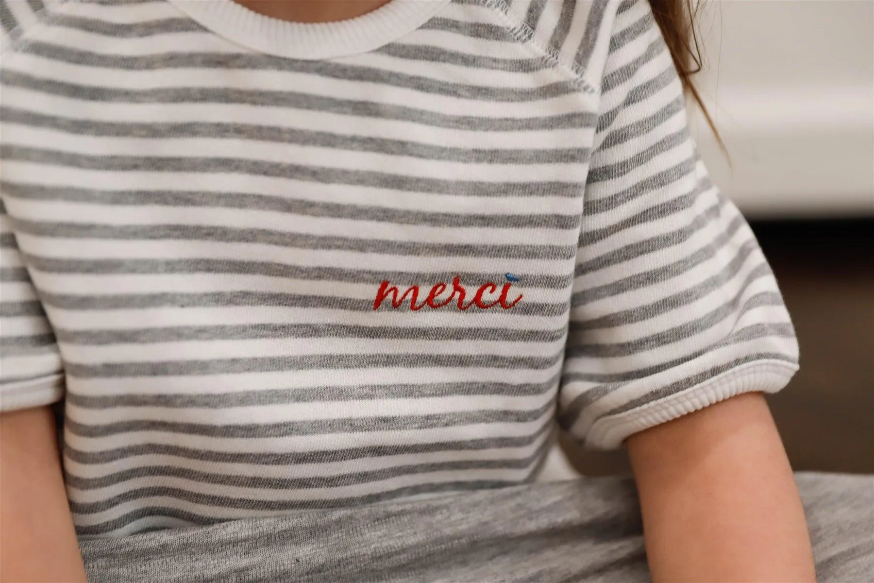 Toddler Girls "Merci" Grey Cotton Stripe Short Sleeve Top /2-2-3