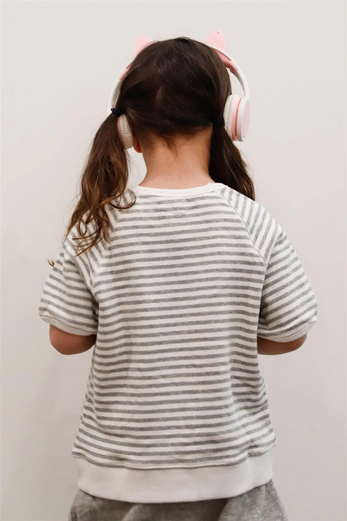 Toddler Girls "Merci" Grey Cotton Stripe Short Sleeve Top /2-2-3